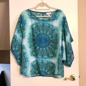 Dressbarn size 1X Teal/blue loose sheer blouse